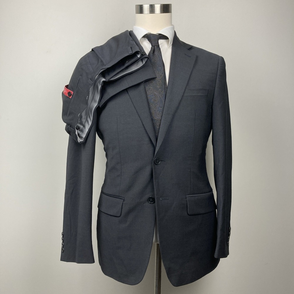 Calvin Klein Mens Slim fit 2-pcSuit Jacket 40R Charcoal Grey Solid Pants 32W 32L